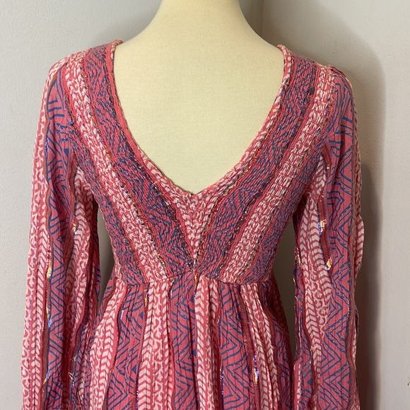 Warm Pink Smocked Striped Maxi‎ Dress 1 - Picture 8 of 10